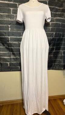 VIISHOW Women's Short Sleeve Casual Long Maxi Dress with Pockets White XS